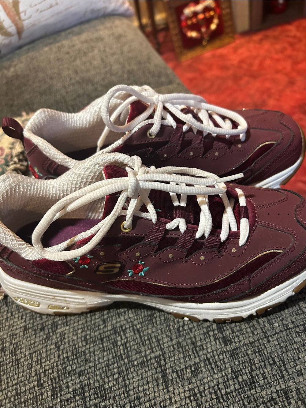 Skechers Women's Burgundy and White Lace-Up Athletic Sneakers